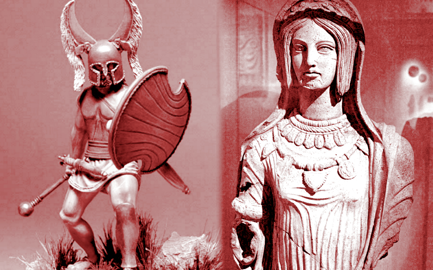 Справа на иллюстрации изображена женщина-этрусска, слева – пиценский воин.