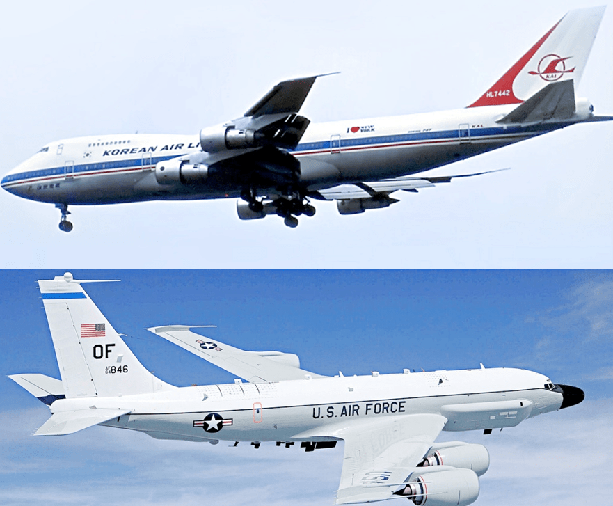 Сравнение корейского лайнера (сверху) и разведчика RC-135.