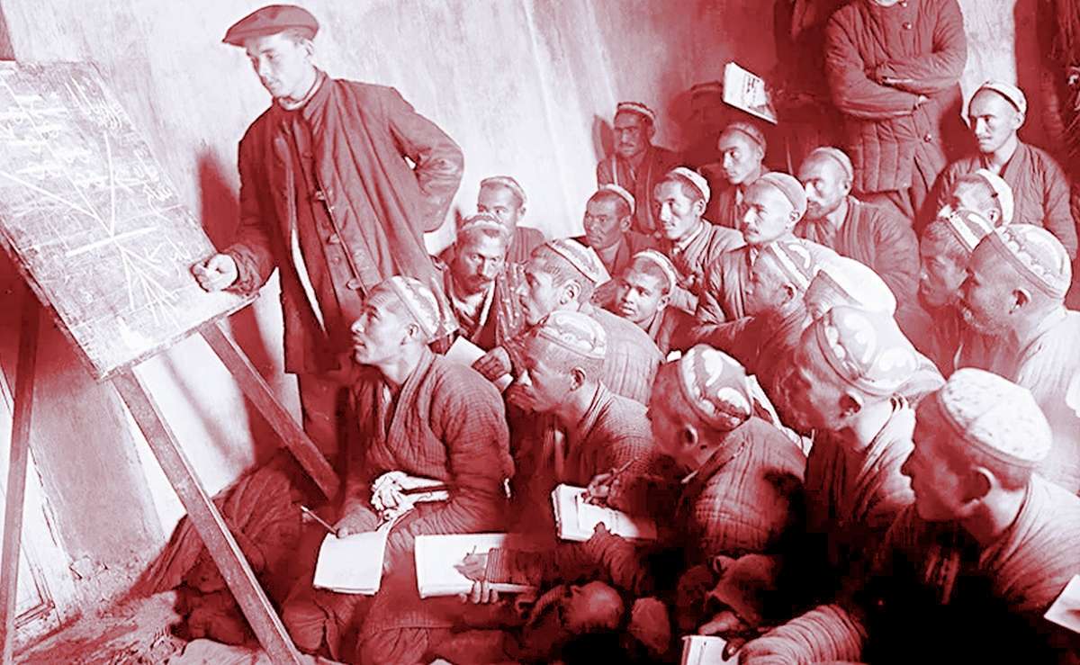 Урок в среднеазиатской школе по ликвидации безграмотности, фото 1929 г.