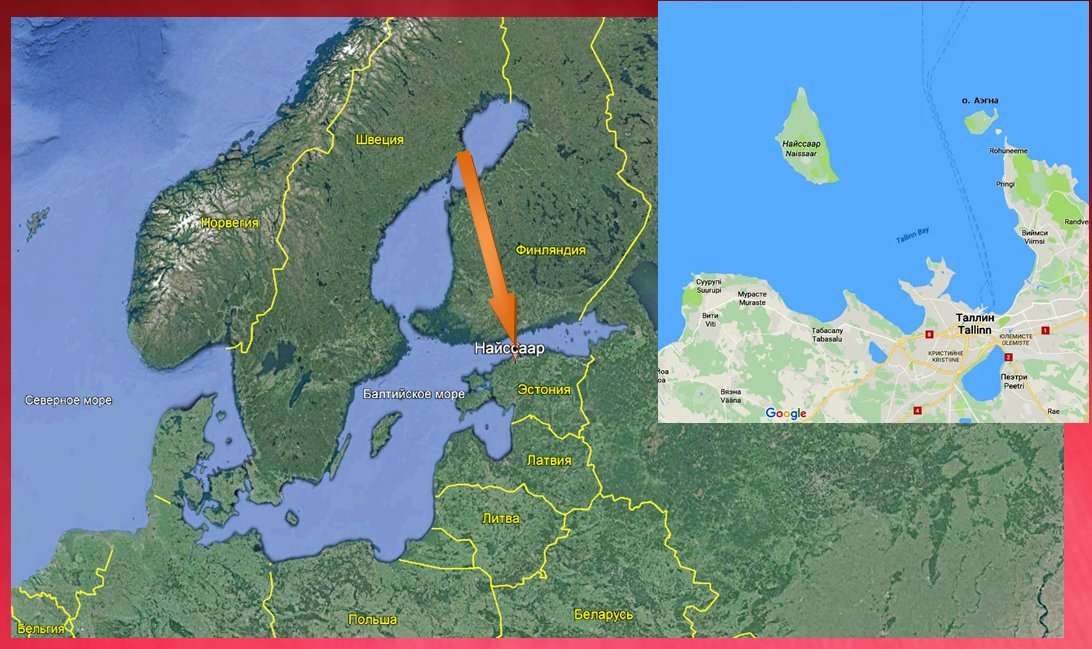 Расположение о. Нарген (Найссаар) на карте Северной Европы.